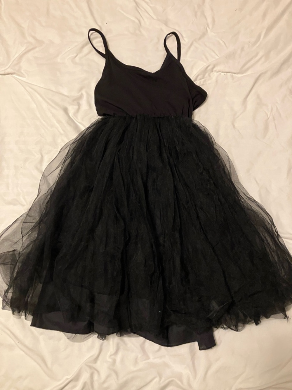 Girls' Black Tulle Party Dress with Spaghetti Straps